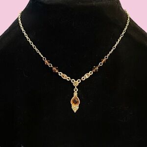 2028 gold tone amber crystal drop pendant necklace